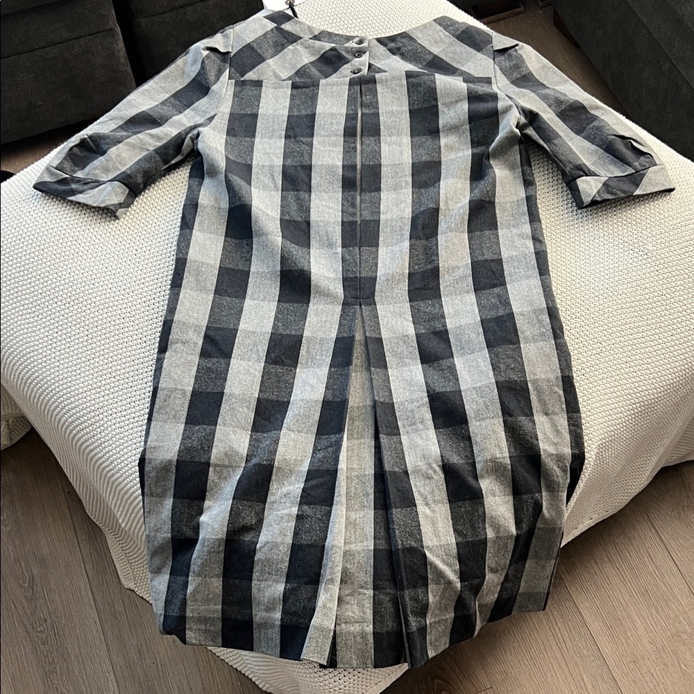 Rogan for Target Plaid Midi Dress Black Gray Buffalo Check Elbow Sleeve Medium - Picture 6 of 15